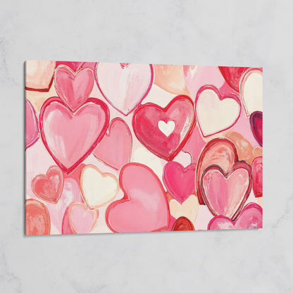 Pink Hearts Canvas Art in Layered Tones on gallery wrap