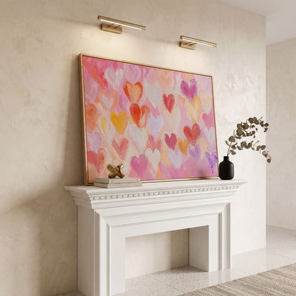 Colorful Hearts Canvas Print for Valentine Decor in white oak floating frame