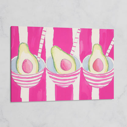 Pink Avocado Canvas Print with Bold Stripes on gallery wrap