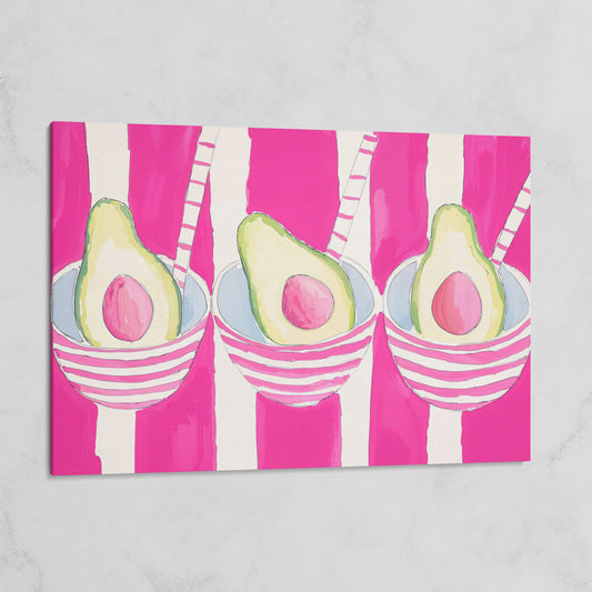 Pink Avocado Canvas Print with Bold Stripes on gallery wrap