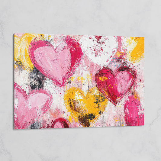Pink and Yellow Hearts Canvas Print on gallery wrap