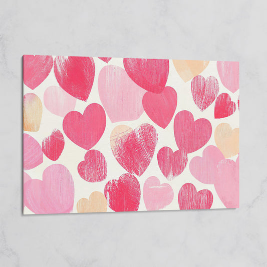 Pink Hearts Canvas Print, Romantic Wall Art on gallery wrap