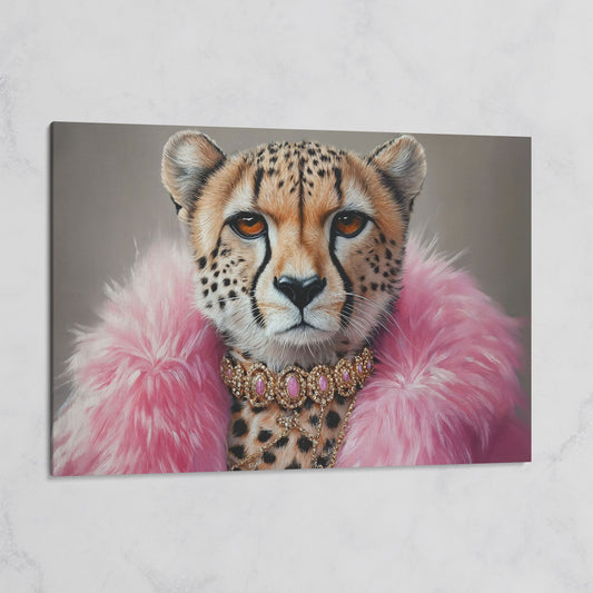 Fashionable Cheetah in Pink Faux Fur Canvas on gallery wrap