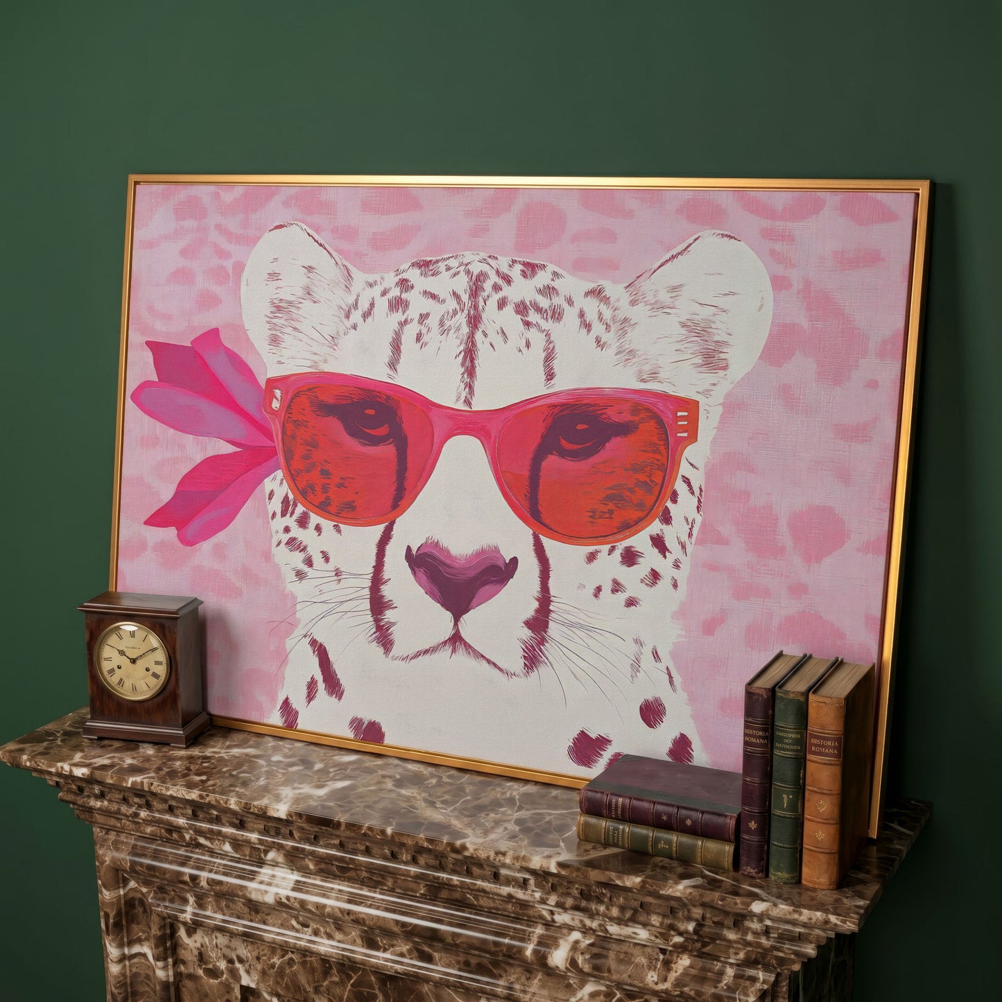 Cheetah in Sunglasses Canvas in antique gold floating frame
