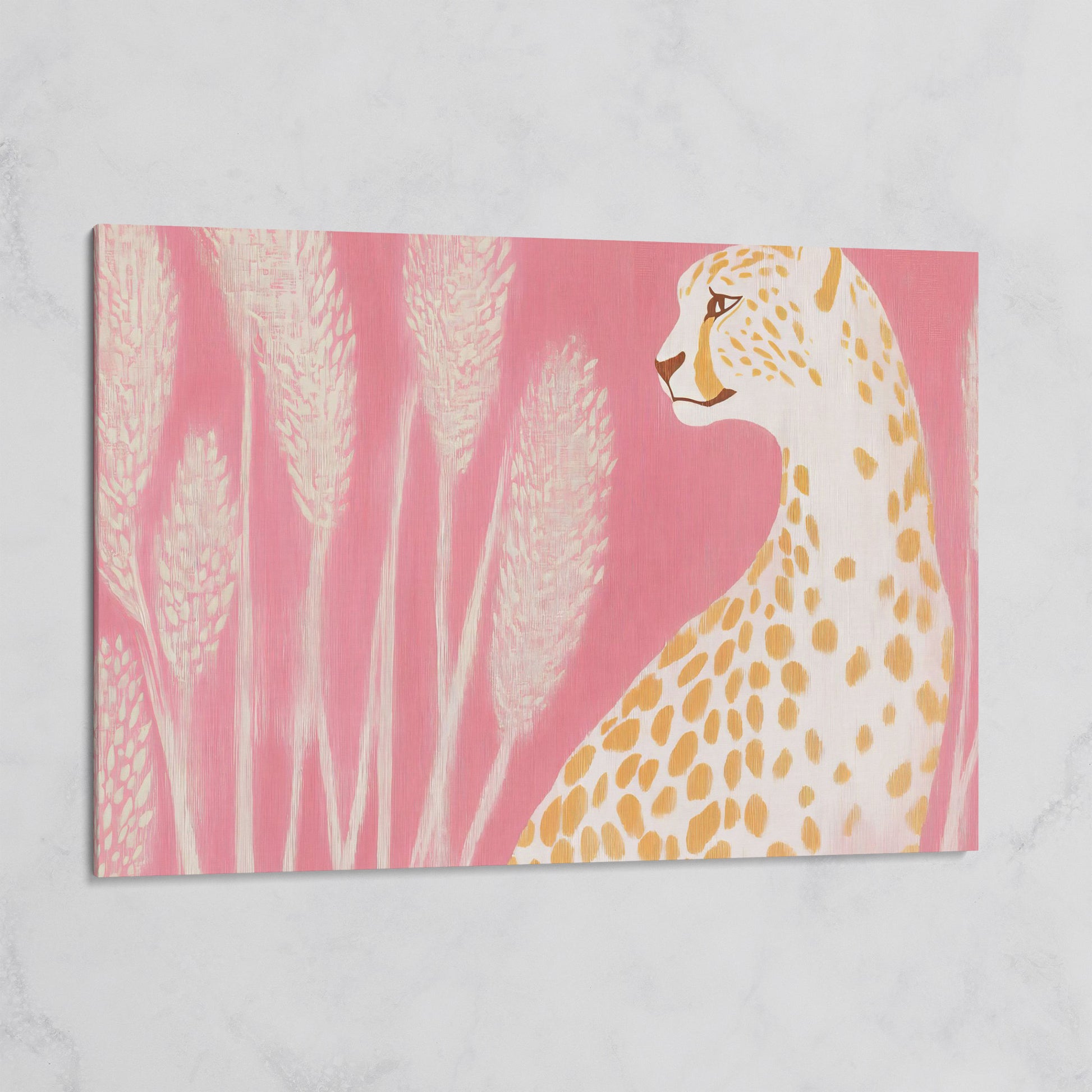 Elegant Cheetah on Pink Canvas on gallery wrap