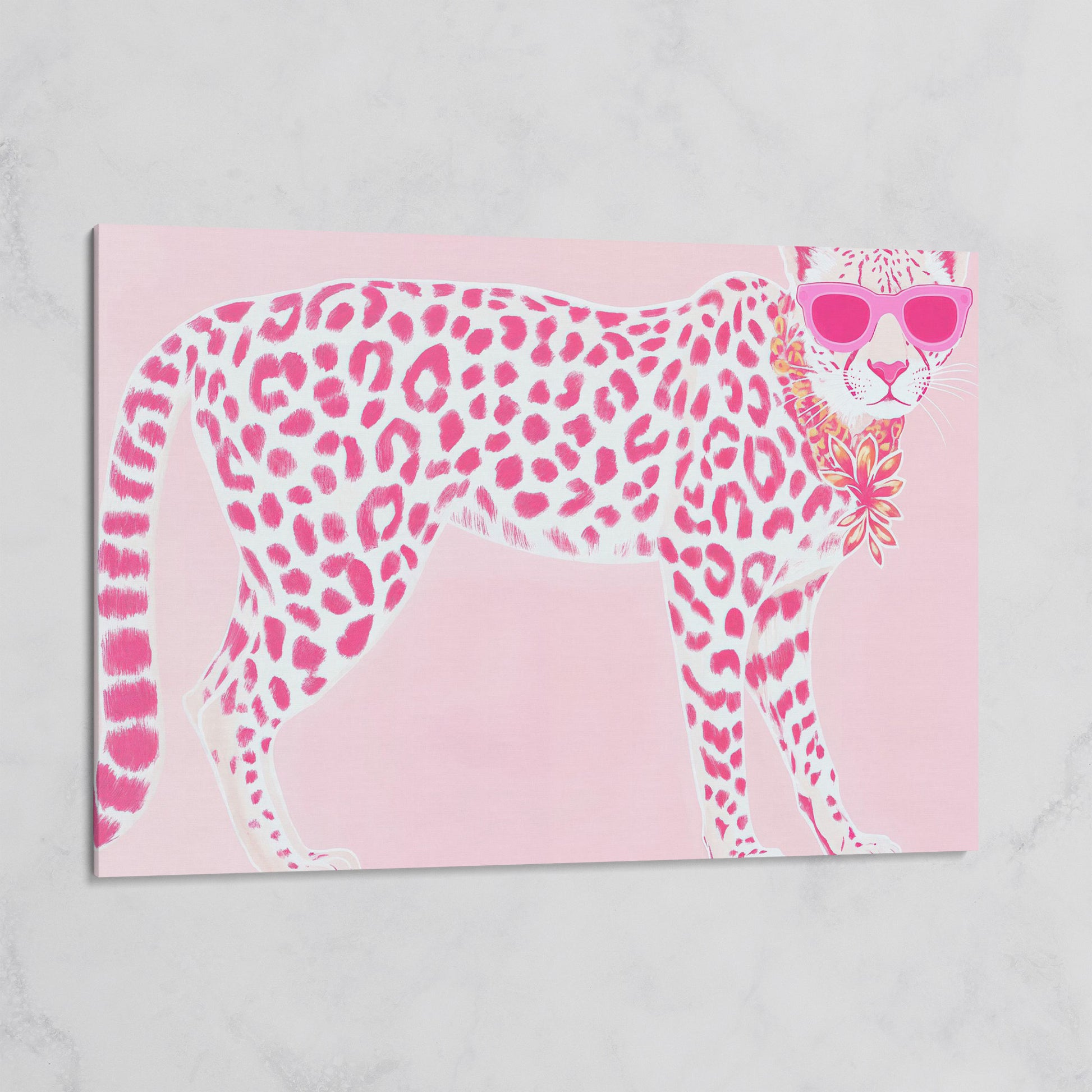 Pink Leopard in Sunglasses Canvas Print on gallery wrap