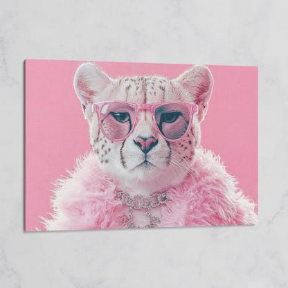 Funny Cheetah with Pink Glasses Canvas on gallery wrap