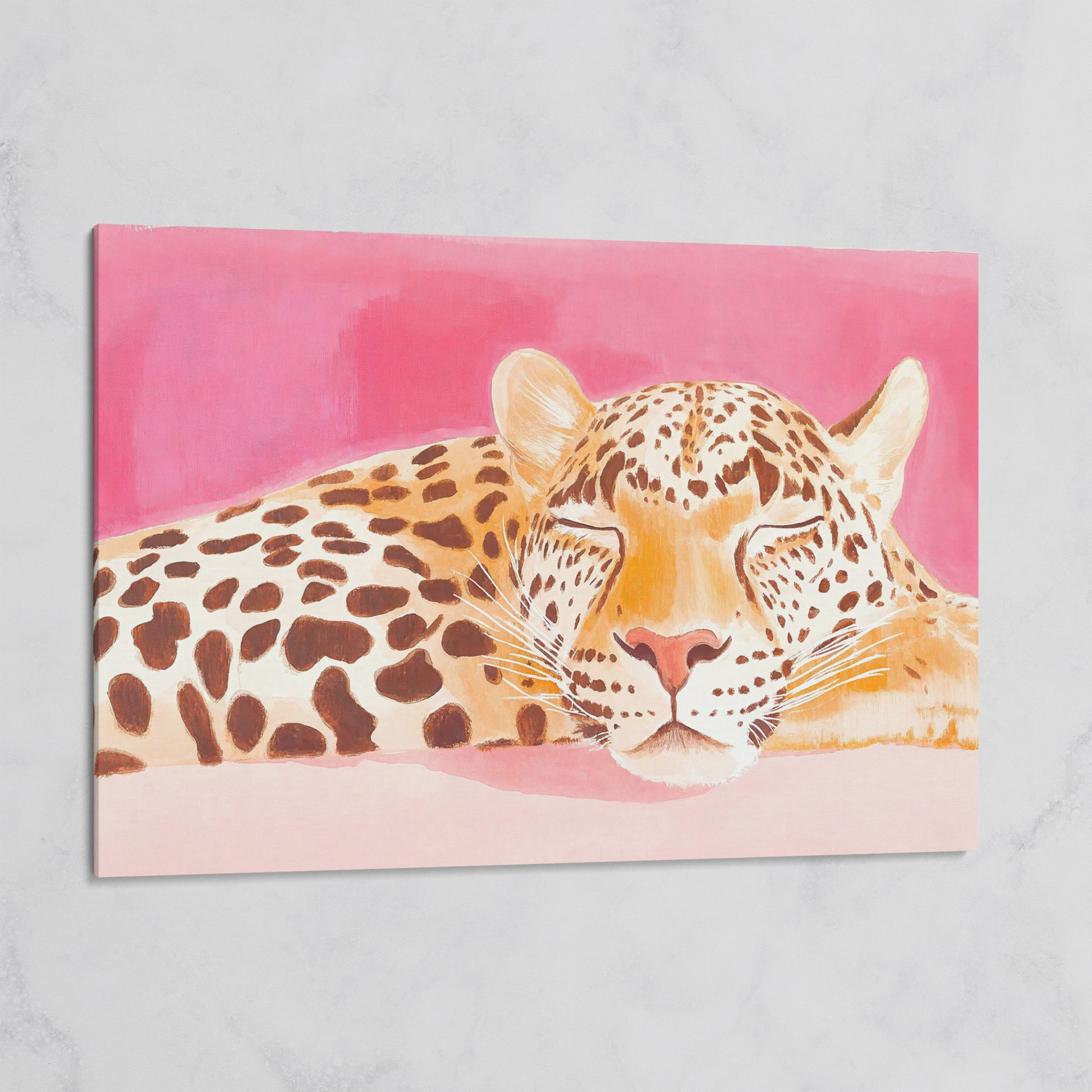Pink Leopard Canvas Print - Watercolor Bohemian Art on gallery wrap