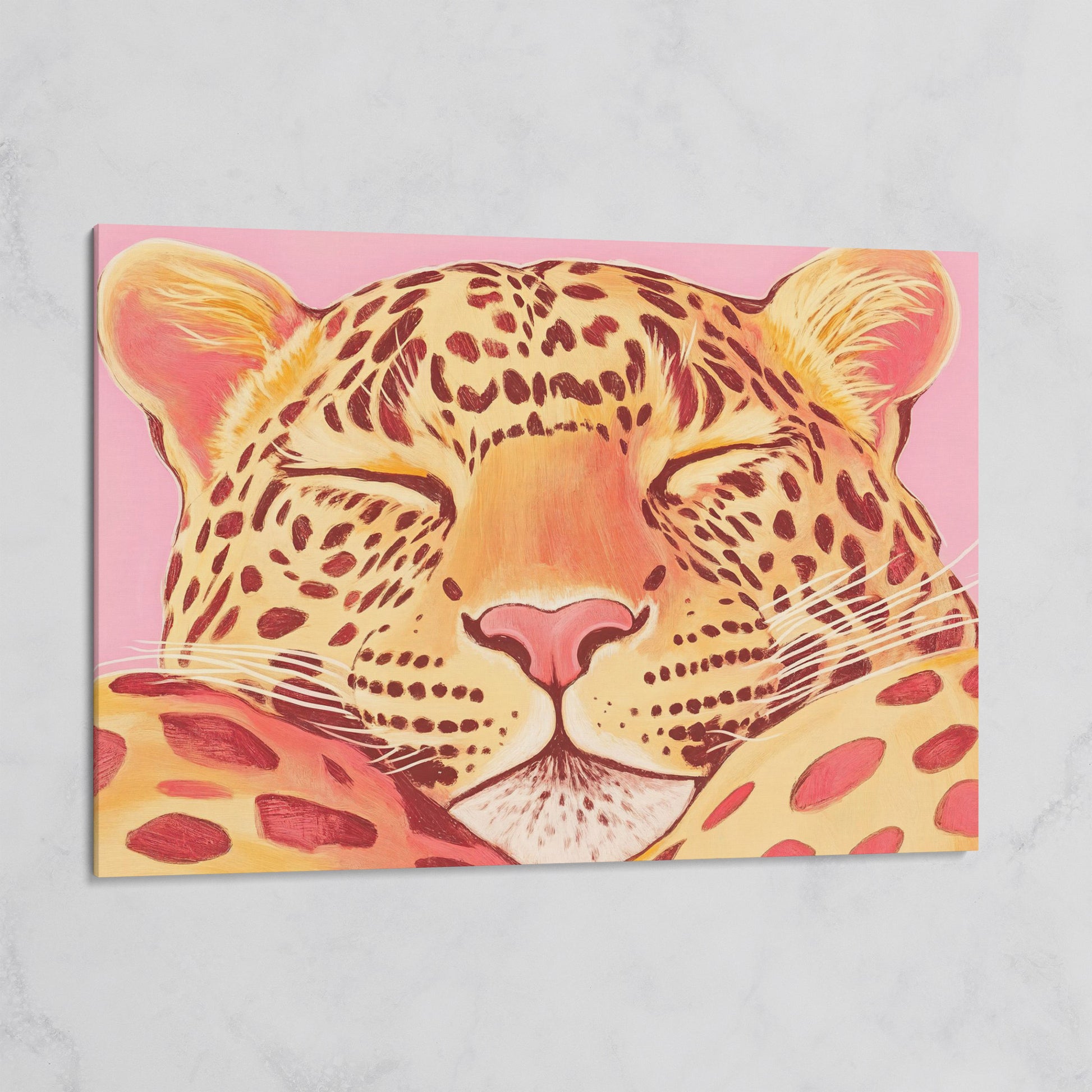 Sleeping Leopard Pink Canvas for Kids Rooms on gallery wrap