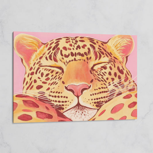 Sleeping Leopard Pink Canvas for Kids Rooms on gallery wrap