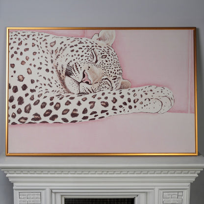 Soft Pastel Leopard Canvas in Pink and Cream in antique gold floating frame