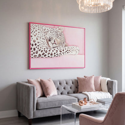 Soft Pastel Leopard Canvas in Pink and Cream in pink floating frame