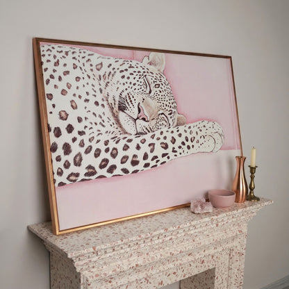 Soft Pastel Leopard Canvas in Pink and Cream in rose gold floating frame