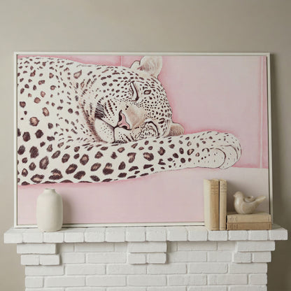 Soft Pastel Leopard Canvas in Pink and Cream in white floating frame