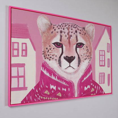 Chic Cheetah in Pink Canvas Print in pink floating frame