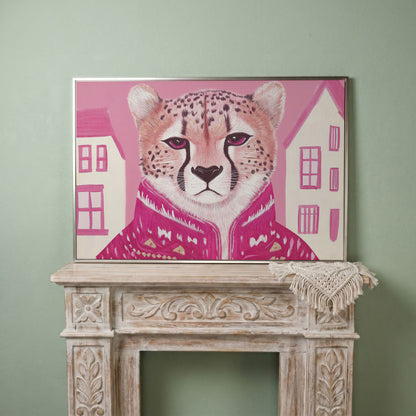Chic Cheetah in Pink Canvas Print in silver floating frame