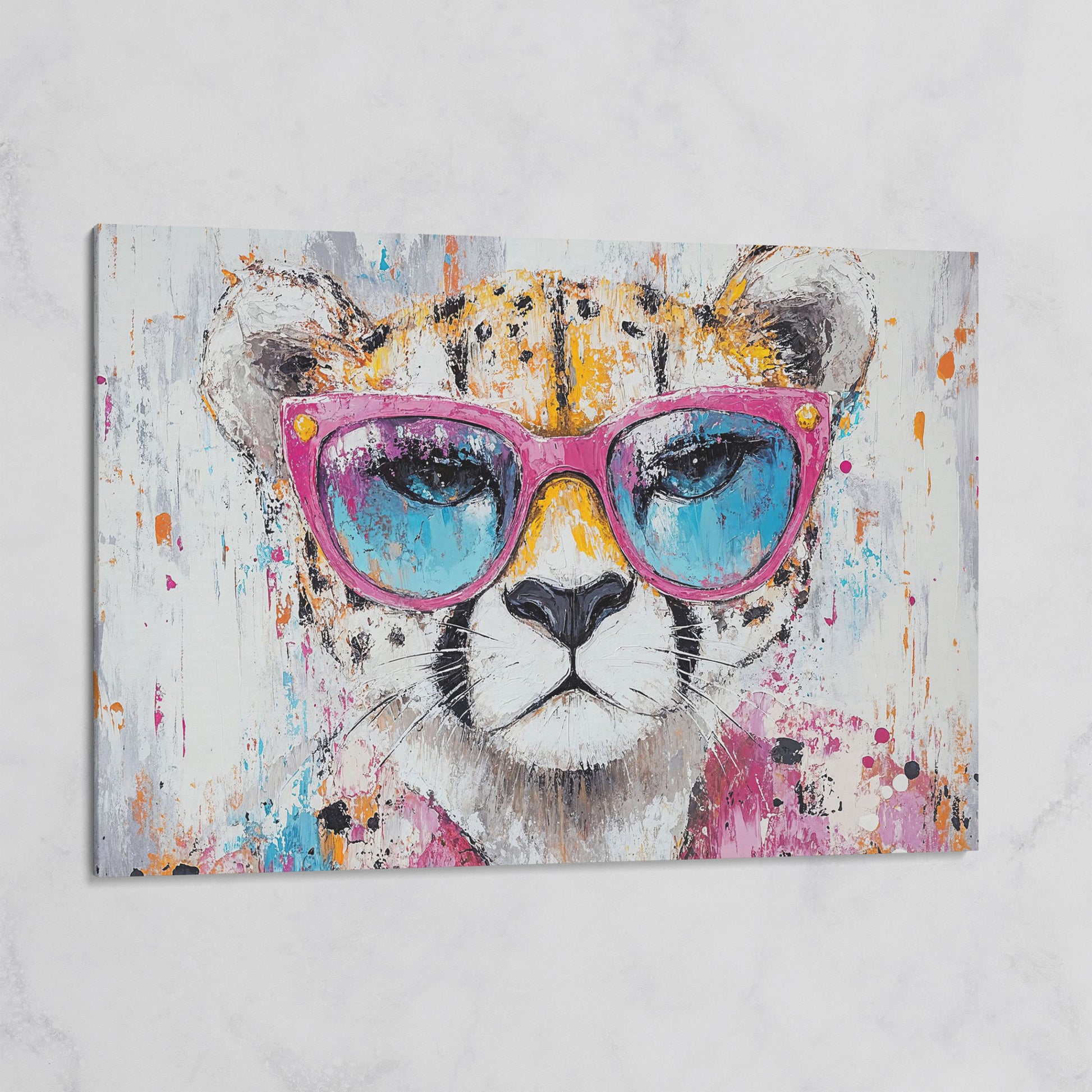 Cheetah in Pink Sunglasses Canvas Print on gallery wrap