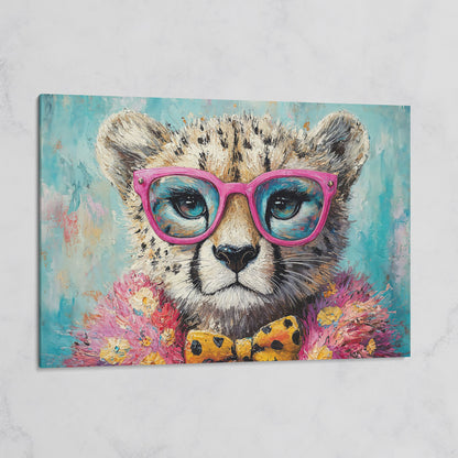 Stylish Cheetah in Pink Glasses Canvas on gallery wrap