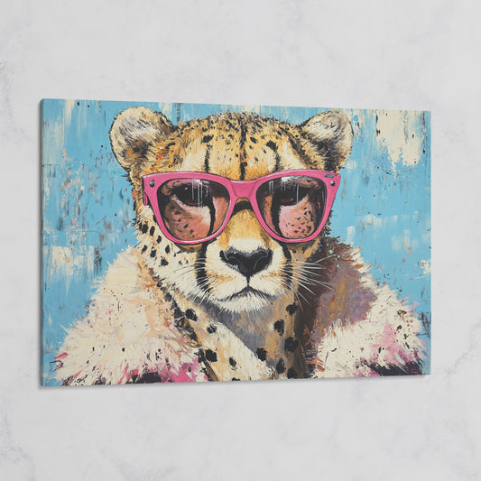 Cheetah with Pink Sunglasses Canvas Wall Art on gallery wrap