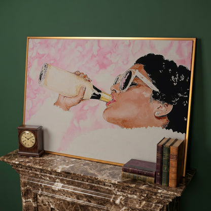 Champagne Toast Canvas Wall Art in Rose Quartz in antique gold floating frame