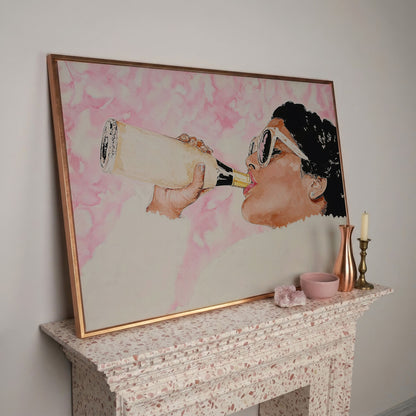 Champagne Toast Canvas Wall Art in Rose Quartz in rose gold floating frame