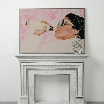 Champagne Toast Canvas Wall Art in Rose Quartz in silver floating frame