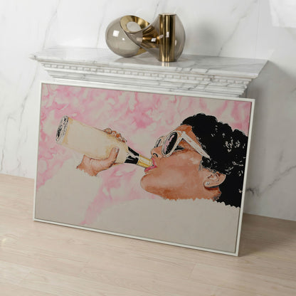 Champagne Toast Canvas Wall Art in Rose Quartz in white floating frame