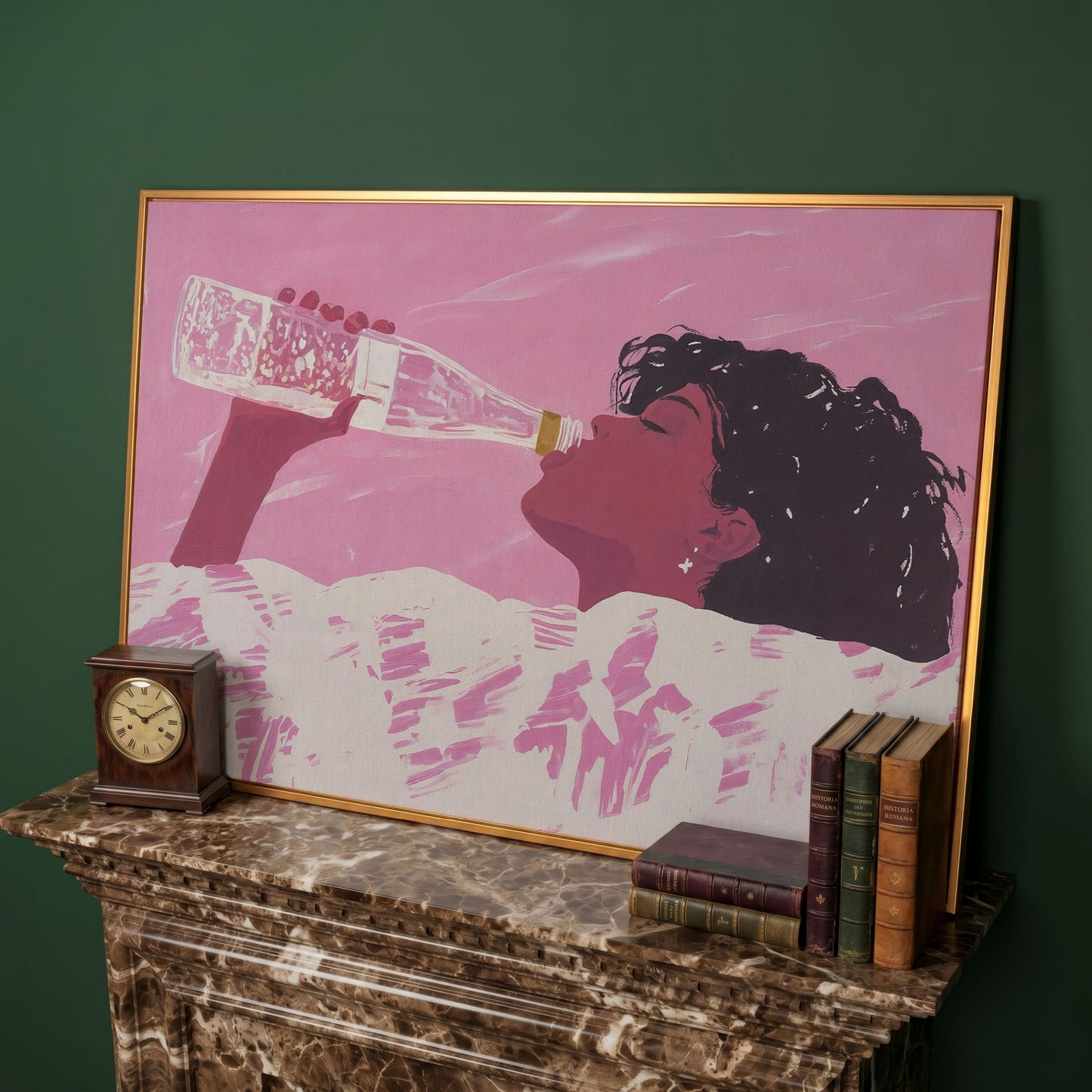 Pink Abstract Woman Canvas Print in antique gold floating frame