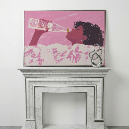 Pink Abstract Woman Canvas Print in silver floating frame