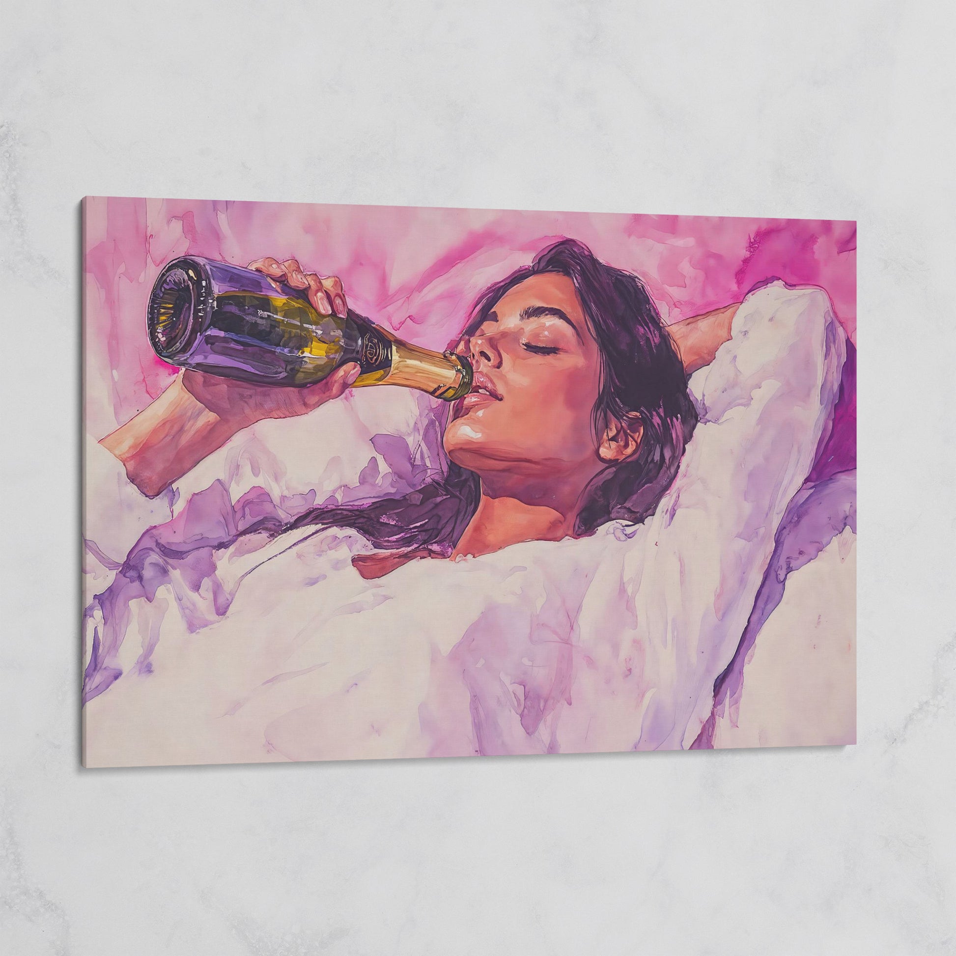 Elegant Woman in Champagne Pink Watercolor Canvas on gallery wrap