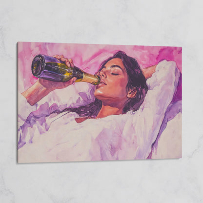 Elegant Woman in Champagne Pink Watercolor Canvas on gallery wrap