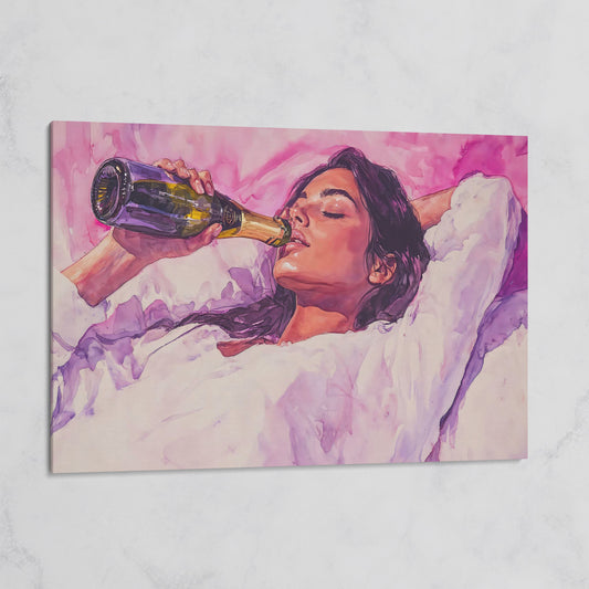Elegant Woman in Champagne Pink Watercolor Canvas on gallery wrap