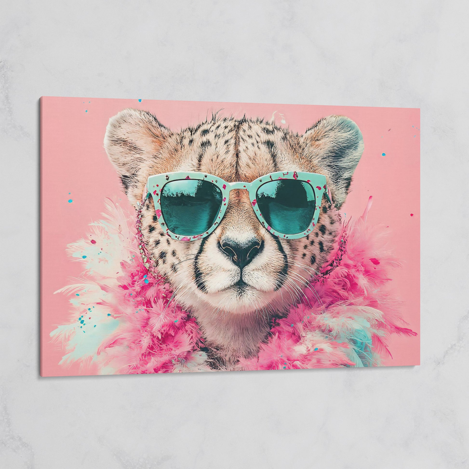Pink Cheetah in Sunglasses Canvas Wall Art on gallery wrap