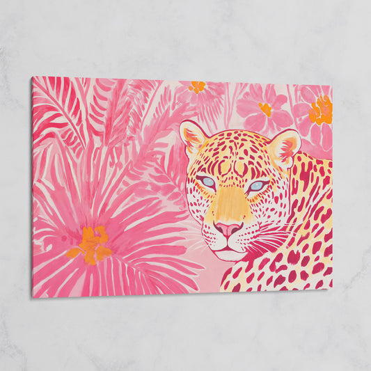 Pink Leopard with Tropical Florals Canvas on gallery wrap