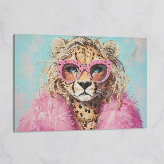 Leopard in Pink Sunglasses Canvas on gallery wrap