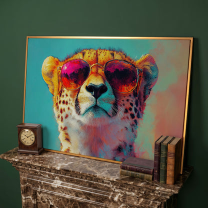 Cheetah in Sunglasses Pop Art Canvas in antique gold floating frame