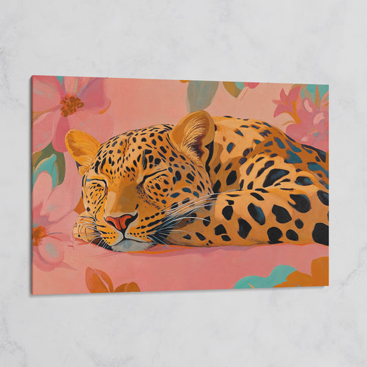 Leopard in Dusty Rose Florals Canvas Art on gallery wrap