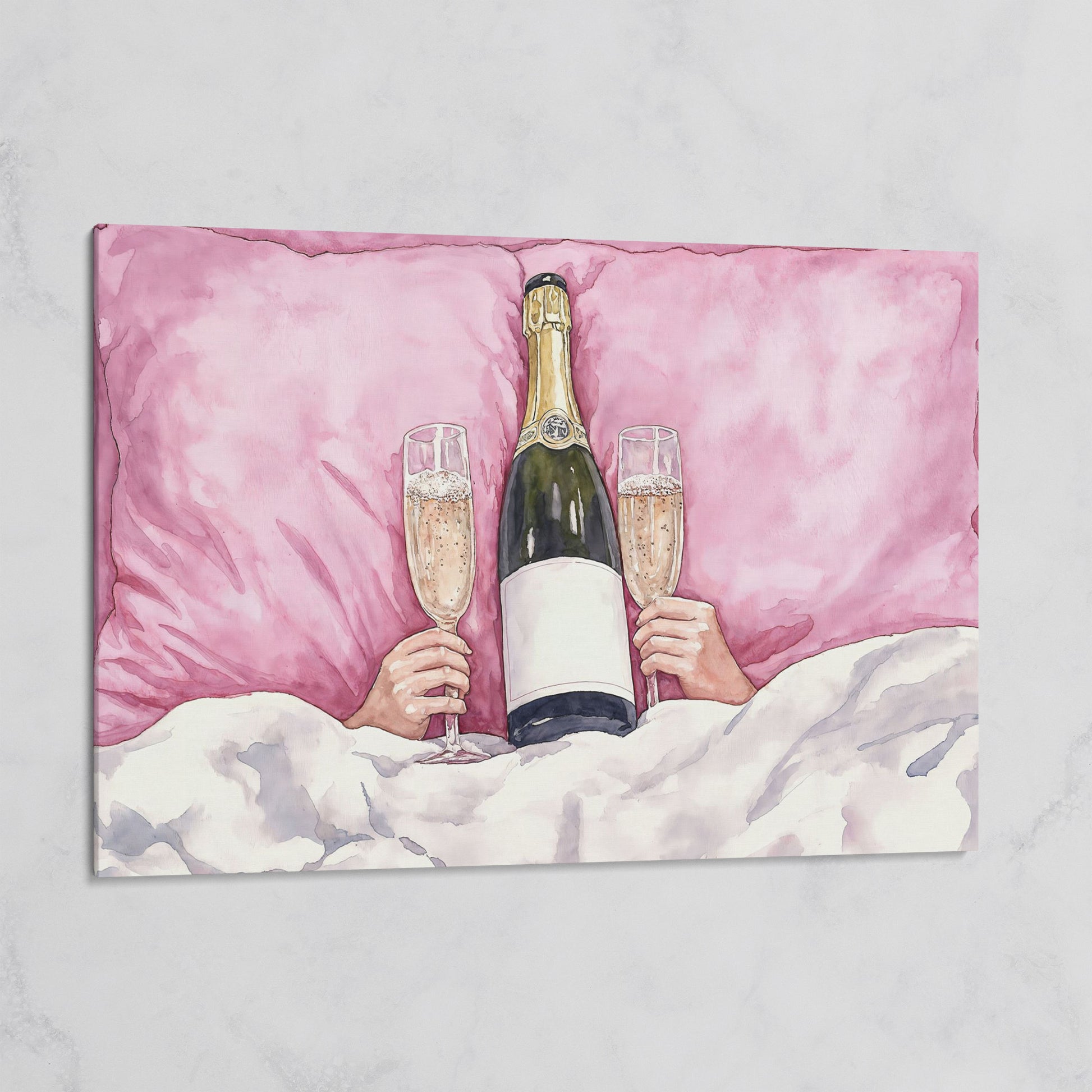Champagne Toast Canvas Print in Blush and Gold on gallery wrap