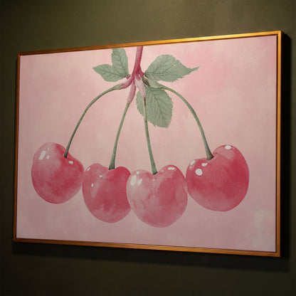 Cherry Pink Canvas Print with Sage Stems shown in antique gold floating frame