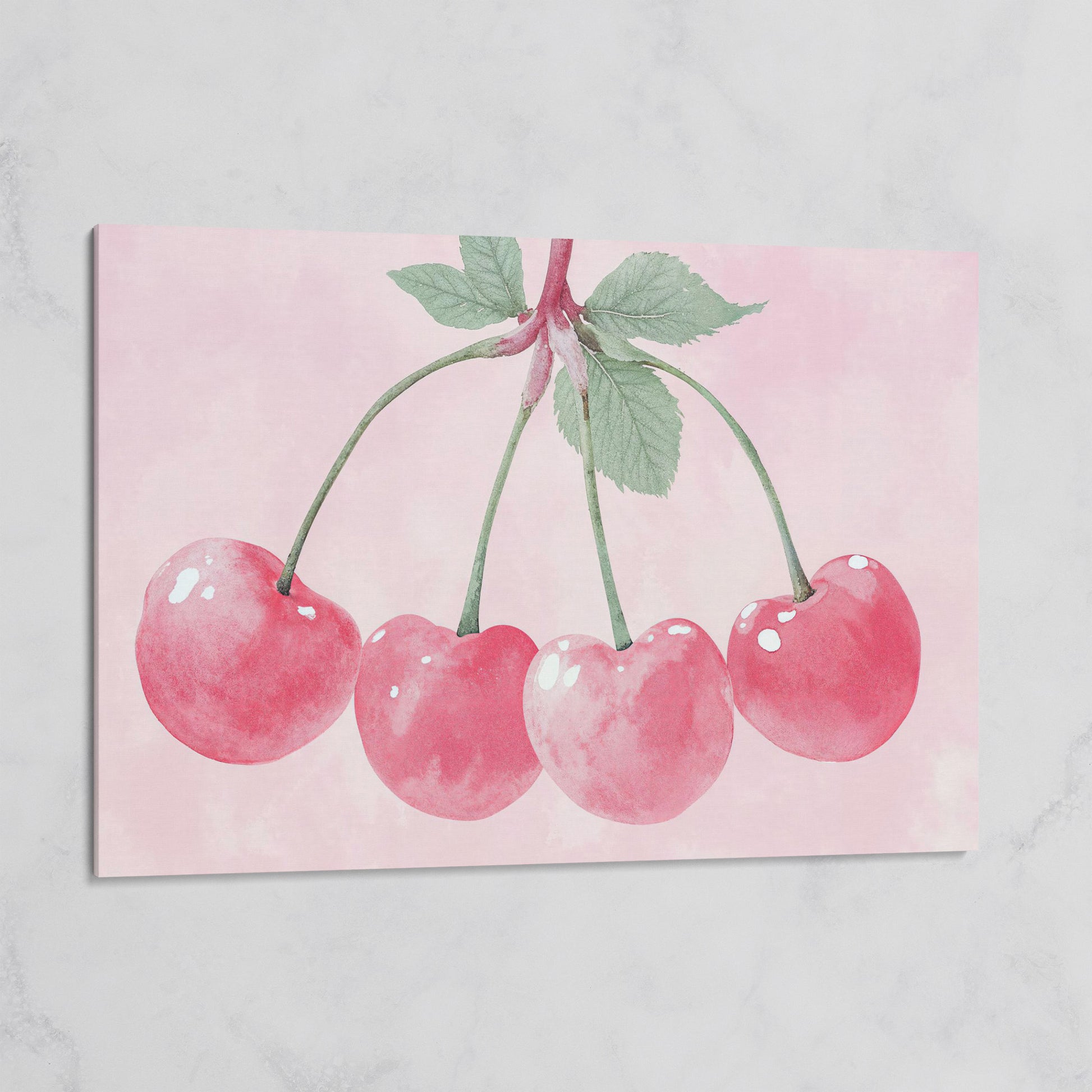 Cherry Pink Canvas Print with Sage Stems on gallery wrap