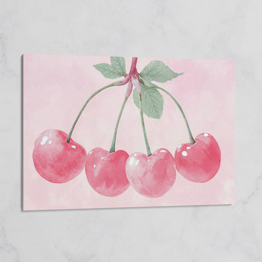 Cherry Pink Canvas Print with Sage Stems on gallery wrap