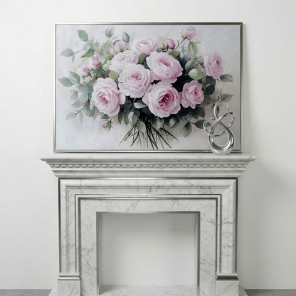Pink Roses in Bloom Canvas Print in silver floating frame