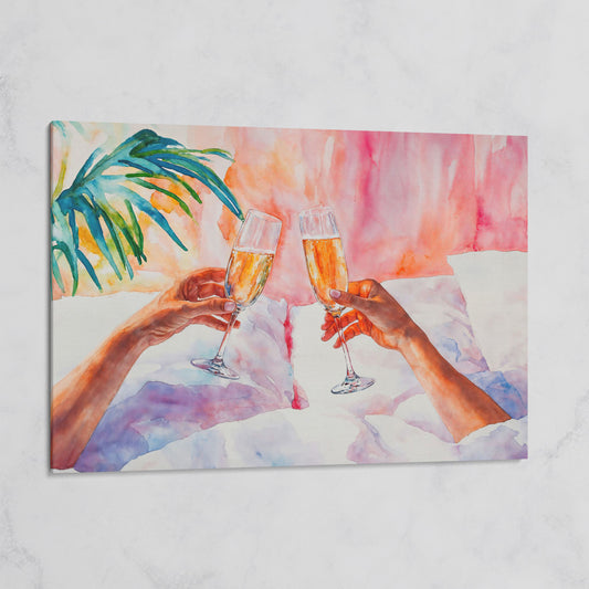 Champagne Toast: Abstract Pink & Teal Canvas on gallery wrap