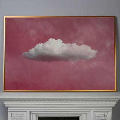Single Cloud in Rose Quartz Sky Canvas in antique gold floating frame