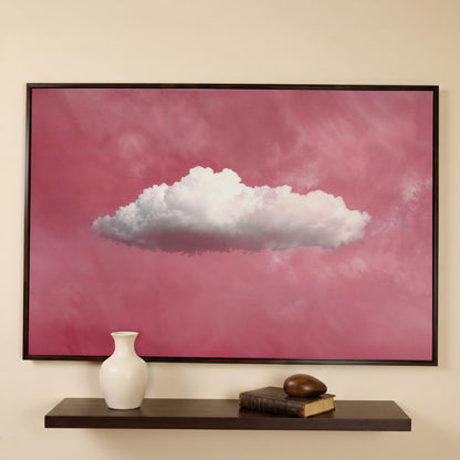 Single Cloud in Rose Quartz Sky Canvas in dark walnut floating frame