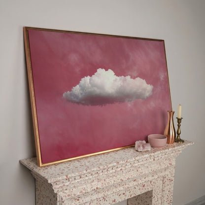 Single Cloud in Rose Quartz Sky Canvas in rose gold floating frame