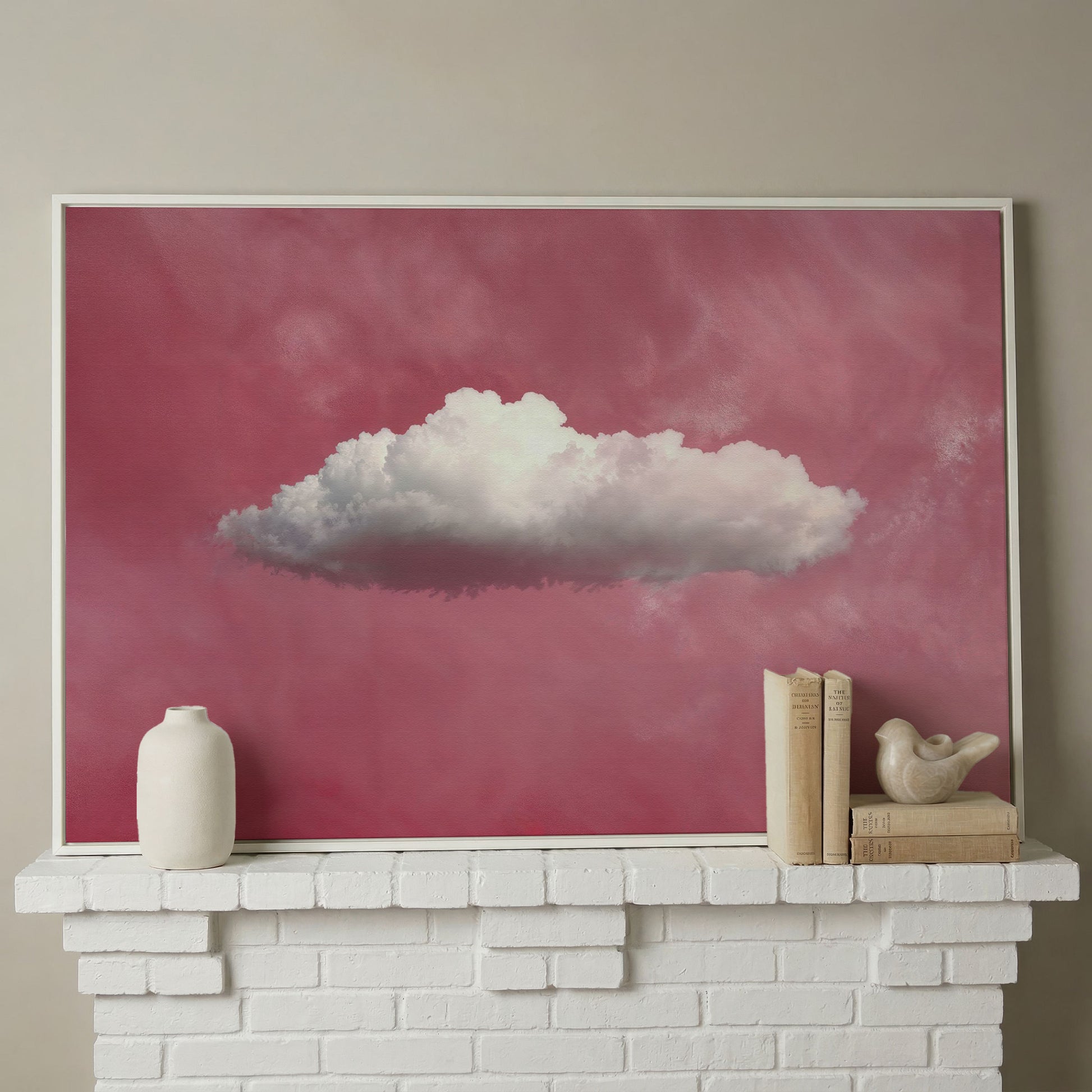 Single Cloud in Rose Quartz Sky Canvas in white floating frame