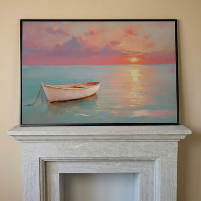 Sunset Over Pastel Sea Canvas Print in black floating frame
