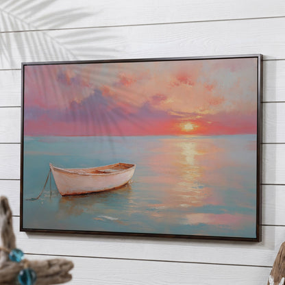 Sunset Over Pastel Sea Canvas Print in dark walnut floating frame