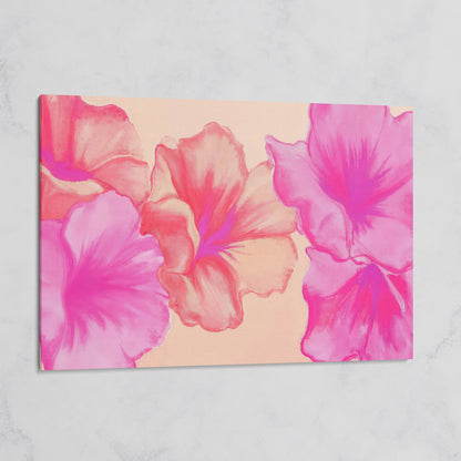 Pink Floral Canvas Print with Abstract Hibiscus on gallery wrap